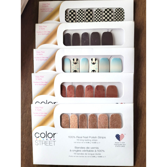5 Brand New Sealed Color Street Rela Nail Polish Strips Checker, Copper Glitter, - Picture 1 of 4